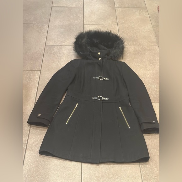 Ivanka Trump Wool Blend Size 4 Black Women Coat with Detachable Fur Hood Jacket - Picture 3 of 12